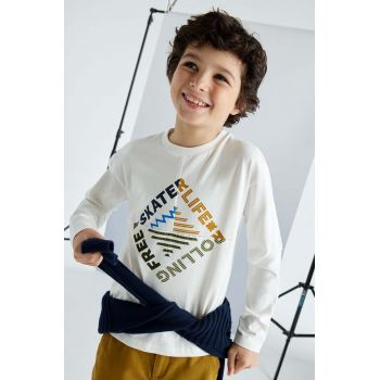 Mayoral longsleeve din bumbac pentru copii culoarea bej, cu imprimeu, 7086