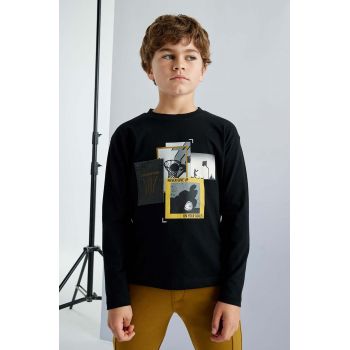 Mayoral longsleeve din bumbac pentru copii culoarea negru, cu imprimeu, 7092