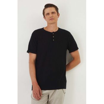 Medicine tricou din amestec de in barbati, culoarea negru, neted