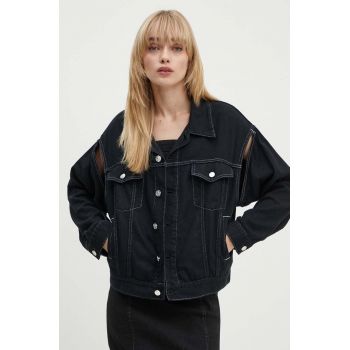 MM6 Maison Margiela geacă din denim femei, culoarea negru, de tranziție, S62AN0121