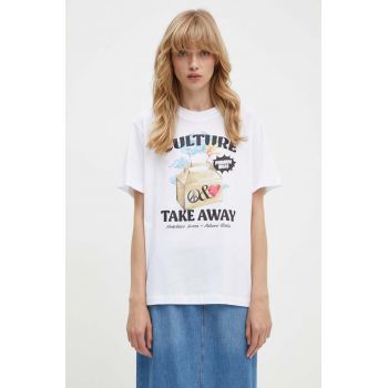 Moschino Jeans tricou din bumbac femei, culoarea alb, 0708.8237