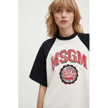 MSGM tricou din bumbac femei, culoarea bej, 3741MDM86.247798