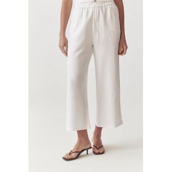 Pantaloni crop din amestec de in cu croiala ampla