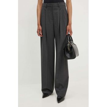 Theory pantaloni de lana culoarea gri, drept, high waist