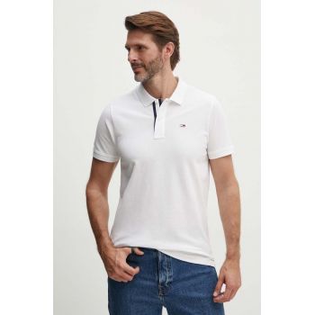 Tommy Jeans polo de bumbac culoarea alb, neted, DM0DM15370