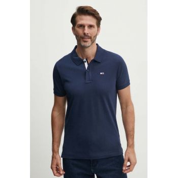 Tommy Jeans polo de bumbac culoarea albastru marin, neted, DM0DM15370