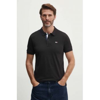 Tommy Jeans polo de bumbac culoarea negru, neted, DM0DM15370