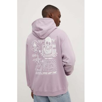 Vans hanorac de bumbac barbati, culoarea violet, cu glugă, cu imprimeu, VN000JE7D451