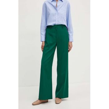 Weekend Max Mara pantaloni de lana culoarea verde, drept, high waist, 2425136041600