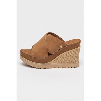 Papuci wedge de piele intoarsa Abbot