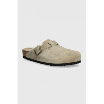 Birkenstock papuci Boston Shearling barbati, culoarea bej, 1028289