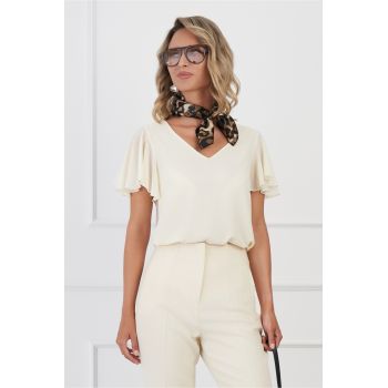 Bluza Delia ivory cu volane la maneci