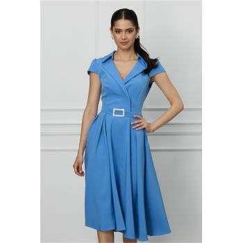 Rochie bleu cu catarama stralucitoare in talie