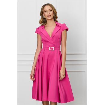 Rochie MBG fucsia cu catarama stralucitoare in talie