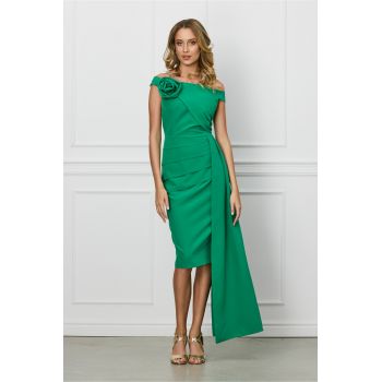 Rochie verde cu peplum in talie