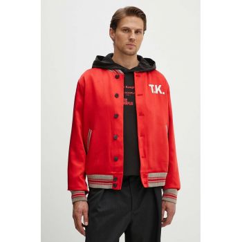 The Kooples geaca bomber barbati, culoarea rosu, de tranzitie, oversize, HBLO29004K