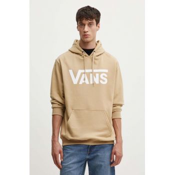 Vans hanorac de bumbac barbati, culoarea bej, cu glugă, cu imprimeu, VN000HNX4MG1