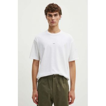 A.P.C. tricou din bumbac t-shirt boxy micro logo GOTS barbati, culoarea alb, neted, COHBW.H26386