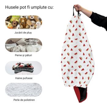 Husa fotoliu Puf Bean Bag tip Para L fara umplutura alb cu felii de pepene