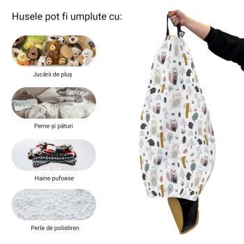 Husa fotoliu Puf Bean Bag tip Para L fara umplutura arici si vulpe alb