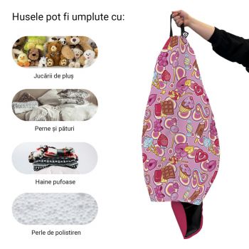 Husa fotoliu Puf Bean Bag tip Para L fara umplutura candies fundal roz