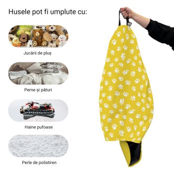 Husa fotoliu Puf Bean Bag tip Para L fara umplutura labute pisica fundal galben