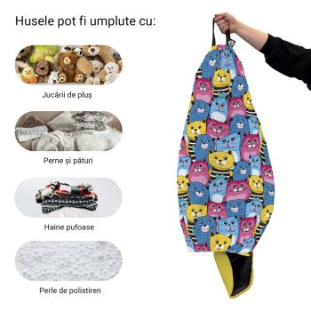 Husa fotoliu Puf Bean Bag tip Para L fara umplutura smiley cats