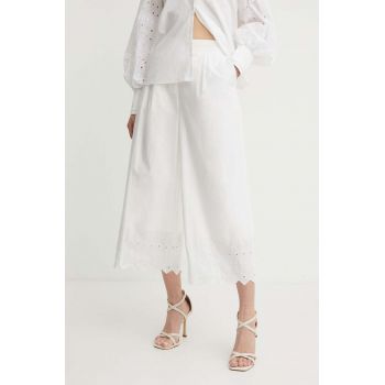 Karl Lagerfeld pantaloni de bumbac culoarea bej, drept, high waist