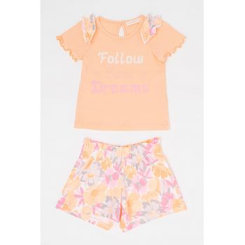 Set de tricou si pantaloni scurti cu model floral