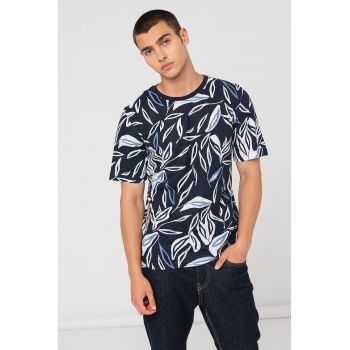 Tricou din amestec de in cu imprimeu Leaf