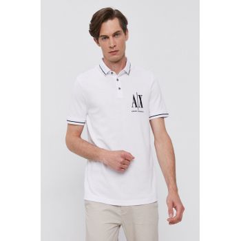 Armani Exchange Tricou Polo bărbați, culoarea alb, cu imprimeu