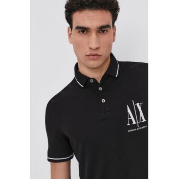 Armani Exchange Tricou Polo bărbați, culoarea negru, cu imprimeu