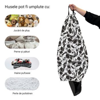 Husa fotoliu Puf Bean Bag tip Para L fara umplutura caini alb-negru