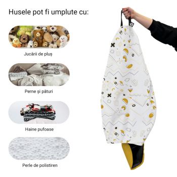 Husa fotoliu Puf Bean Bag tip Para XL fara umplutura Memphis alb cu galben