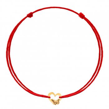 Bratara Heart Collection cu snur si inimioara cu fluturas din Aur 14k