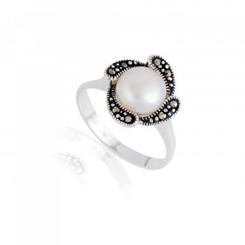 Inel din argint 925 cu marcasite si perla 3.9g