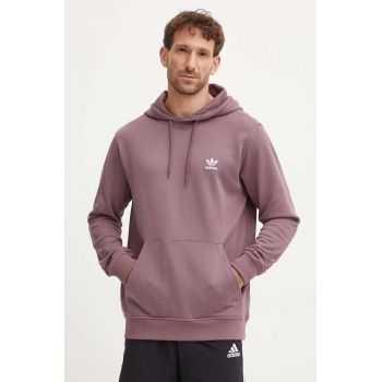 adidas Originals hanorac de bumbac barbati, culoarea violet, cu glugă, neted, IX7673