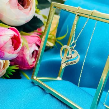 Colier din aur 14k cu inimioara personalizata cu 2 nume la alegere - 45cm