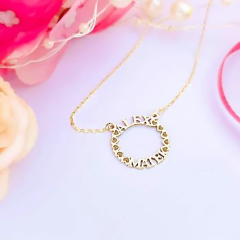 Colier Love Circle din aur 14k personalizat cu 2 nume si inimioare 45cm