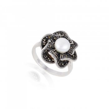 Inel din argint 925 cu marcasite si perla 7.38g