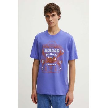 adidas Originals tricou din bumbac barbati, culoarea violet, cu imprimeu, IZ2584