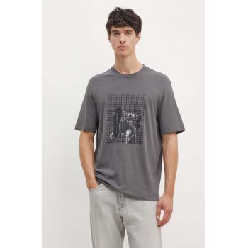 Armani Exchange tricou din bumbac barbati, culoarea gri, cu imprimeu, 6DZTLD ZJ9JZ