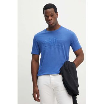 Gant tricou din bumbac barbati, culoarea albastru marin, cu imprimeu