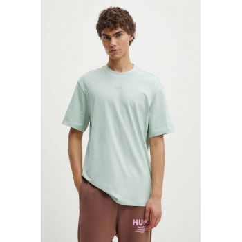 HUGO tricou din bumbac barbati, culoarea verde, neted, 50488330