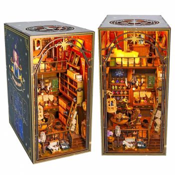 Kit Book Nook - Casuta Miniatura DIY cu Lumini LED, Puzzle 3D din Lemn, Decor pentru Biblioteca