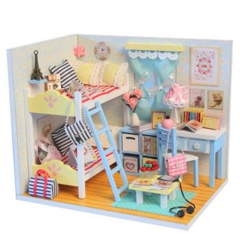 Kit Casuta DIY in Miniatura cu pat supraetajat, multicolora- Set Complet cu Mobilier si Accesorii