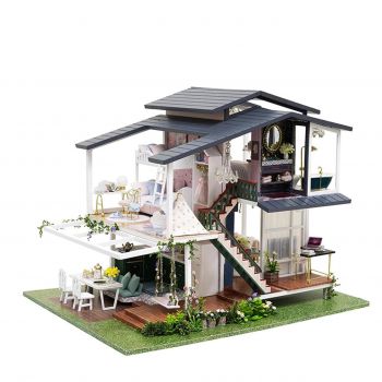 Kit DIY de Casa Miniatura din Lemn cu Mobilier - Constructie in Stil Francez cu Accesorii si LED