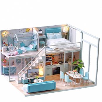 Kit DIY de Miniaturi pentru Casa de Papusi - Apartament Mic cu Mobilier, Ideal pentru Prieteni, Copii si Adulti