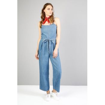 Salopeta maxi din denim cu cordon