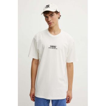 Vans tricou din bumbac barbati, culoarea bej, cu imprimeu, VN000HFFFS81